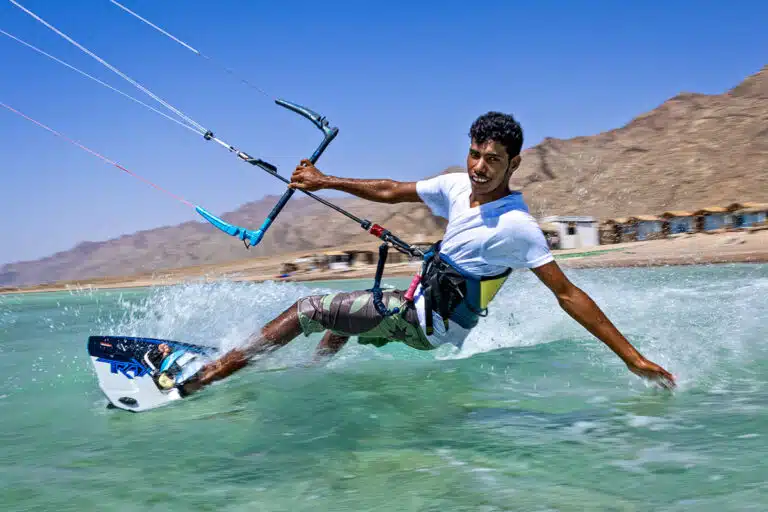 Riding the Kiteboard at The Blue Lagoon Dahab Egypt
